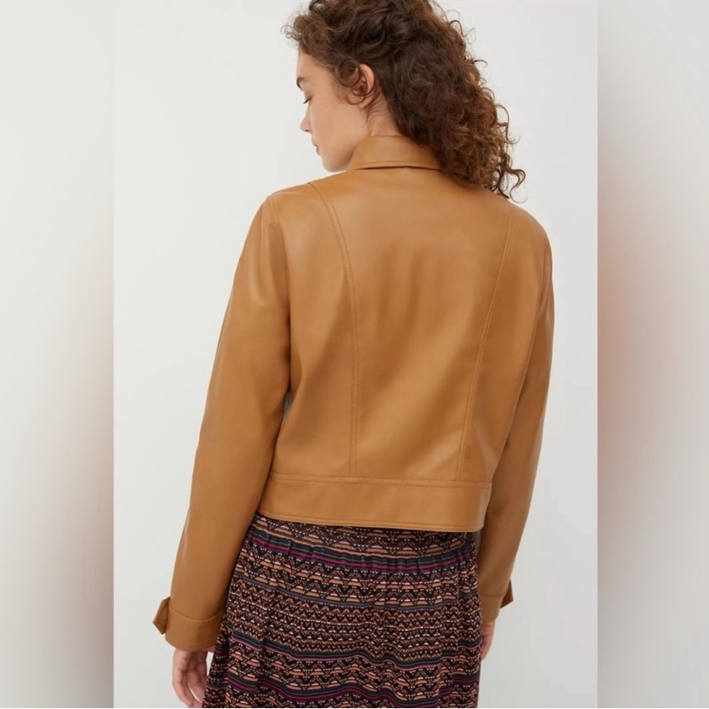 Anthropologie Tan Faux Leather Cropped Jacket
